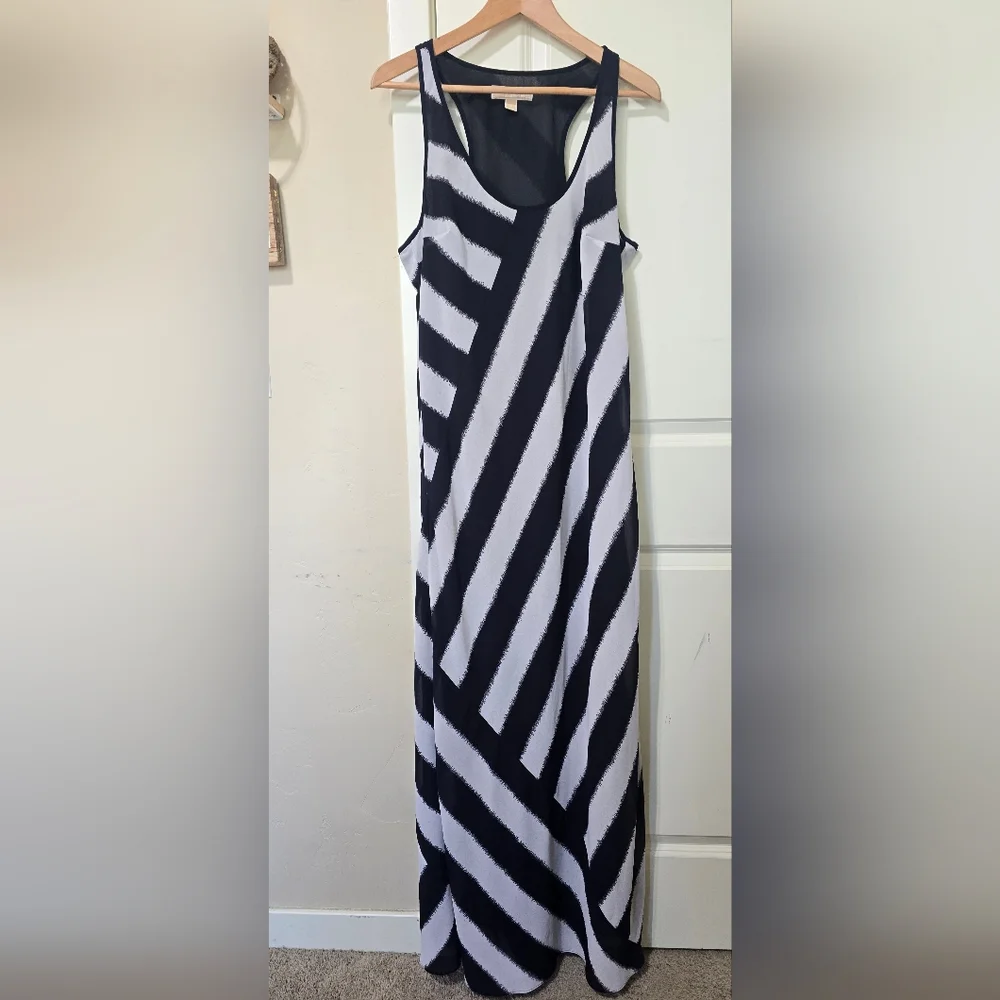 Michael Kors Black and White Stripe Tank Maxi Dress Large Coastal Resort Summer - Picture 1 of 10